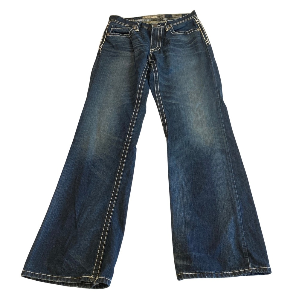 BKE Tyler Bootcut Jeans Mens 30L (29x32.5) Dark Wash Thick Stitch‎ Denim ABM4221